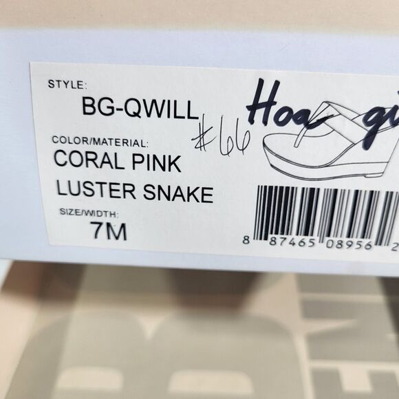 BCBGeneration size 7 Coral Pink Luster Snake wedge sandals New In Box - Picture 11 of 11